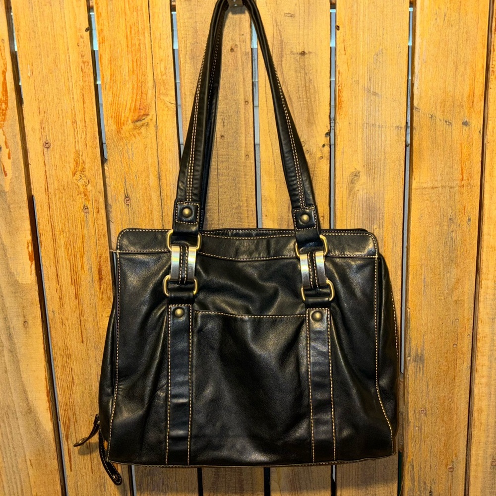 Perlina Black Leather Satchel